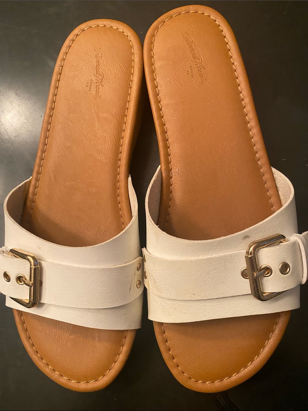 Universal Thread White Slide Sandals with Gold Buckle